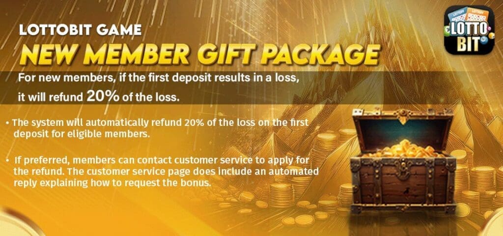 New member gift package for Lottobit Game, offering exciting bonuses and rewards to kickstart your gaming journey