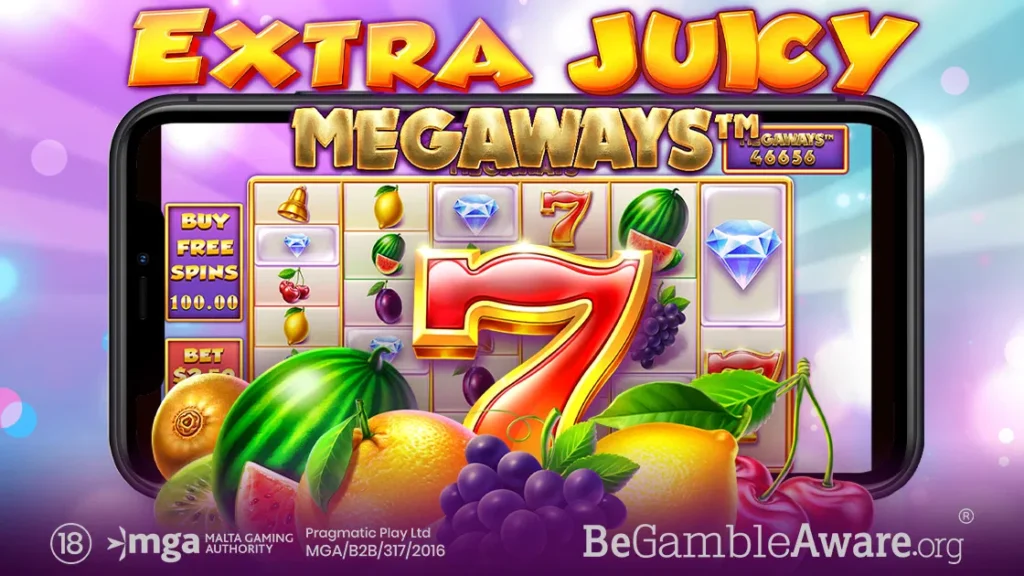 Extra Juicy Slot by Pragmatic Play - A fruit-themed slot game packed with Wilds, Free Spins, and exciting bonus features.